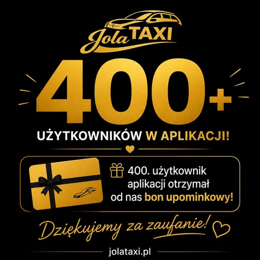 400 użytkowników aplikacji Jola Taxi — dziękujemy za zaufanie i jedziemy dalej!