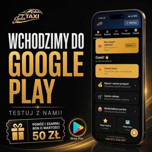 Jola Taxi wchodzi do Google Play — testuj z nami i zgarnij bon 50 zł!